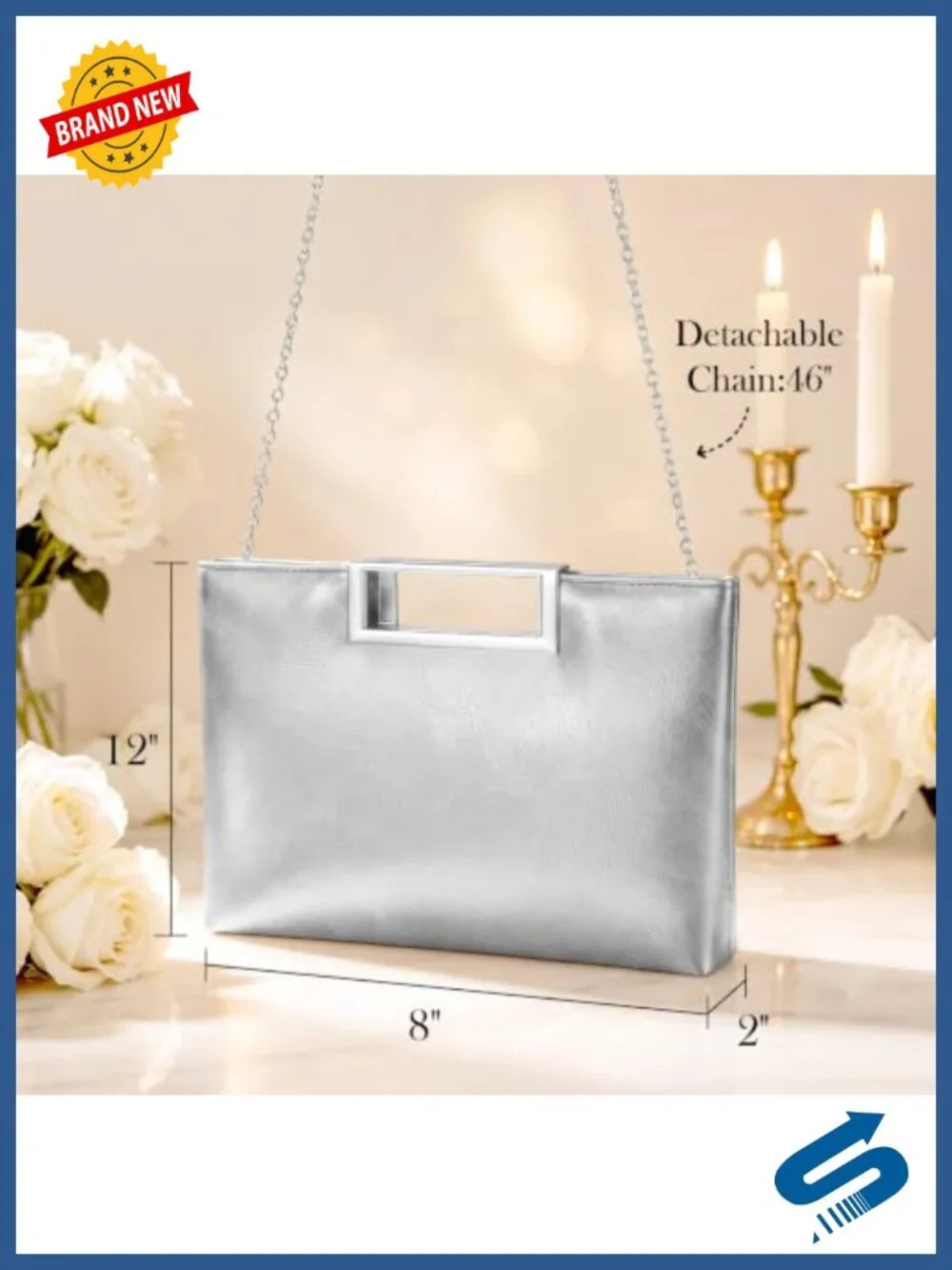 Faux Leather Evening Clutch with Detachable Chain & Top Handle